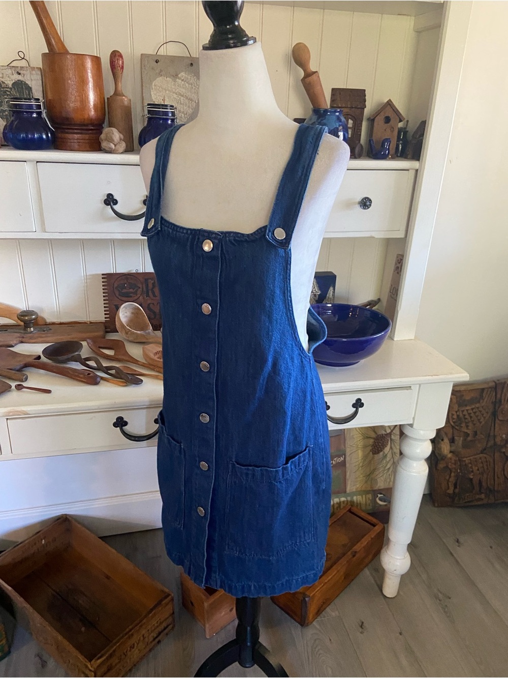 ONLY Blue Denim Pinafore with Front Buttons